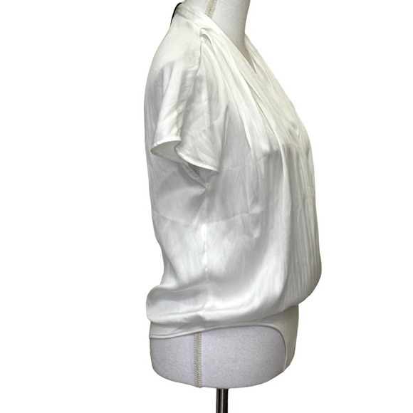 NWT Paige Dijon thong bodysuit, white, extra small, draped mock wrap front - Picture 6 of 13